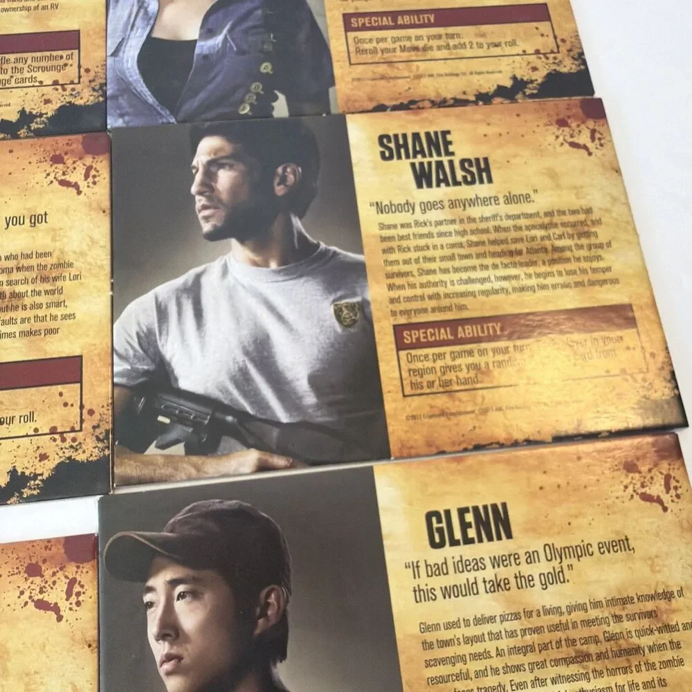 AMC The Walking Dead 2011 Board Game Replacement 6 Character Cards